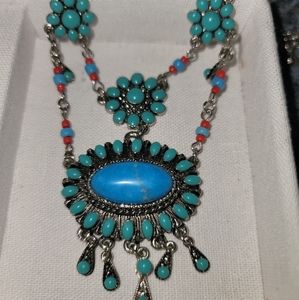 Vintage Silver Turquoise Pendant Necklace